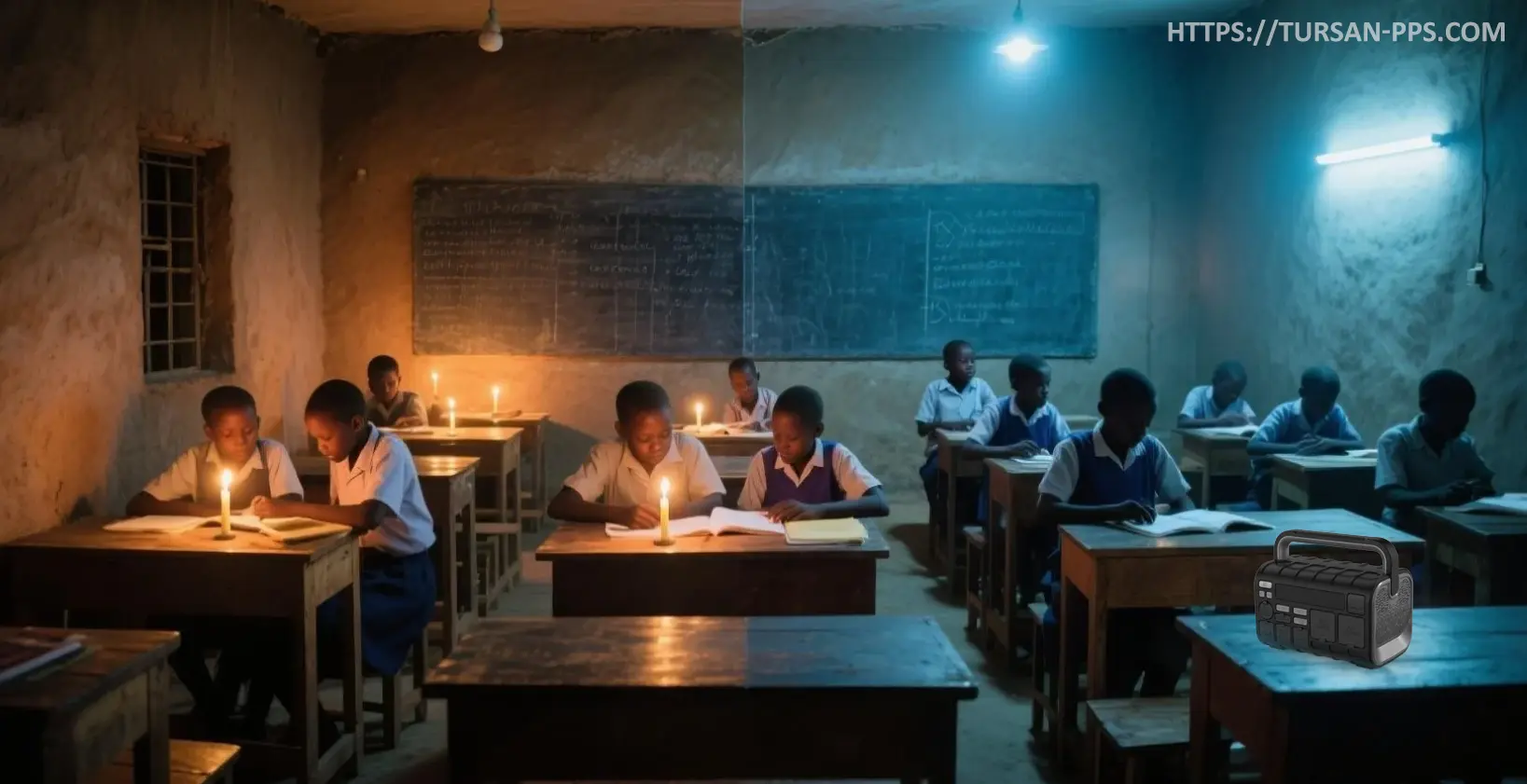 Bráðabirgðaaflsveita fyrir kennslustofur í Afríku