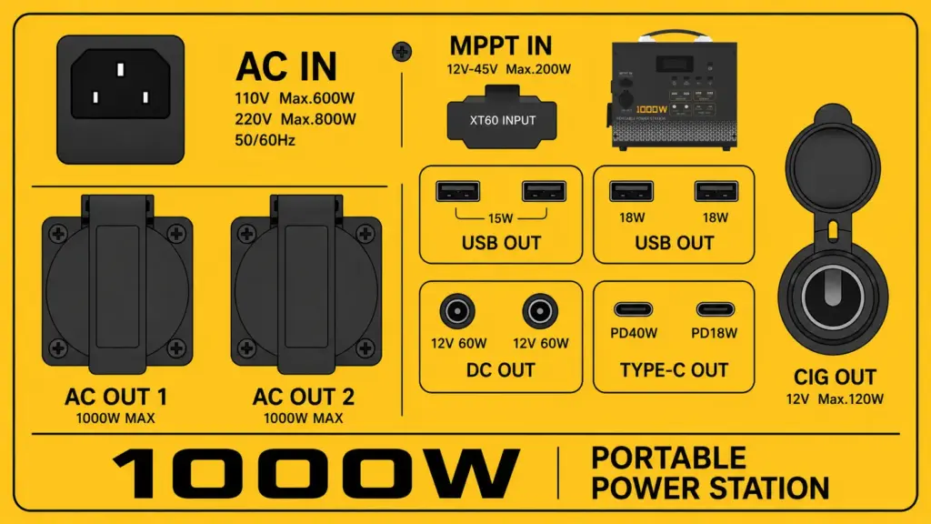 1000W Portable Power Station 1000Wh – Emergency Power Supply with