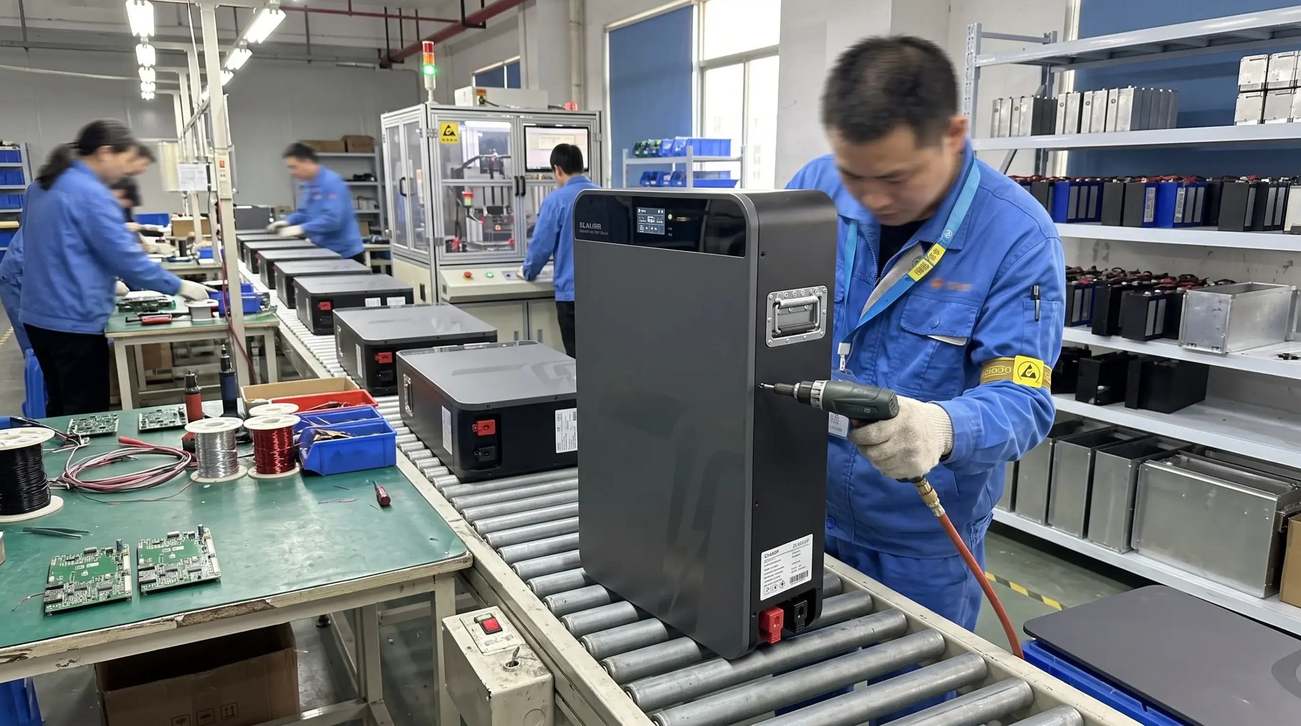 Engineering team reviewing a residential energy storage system specification