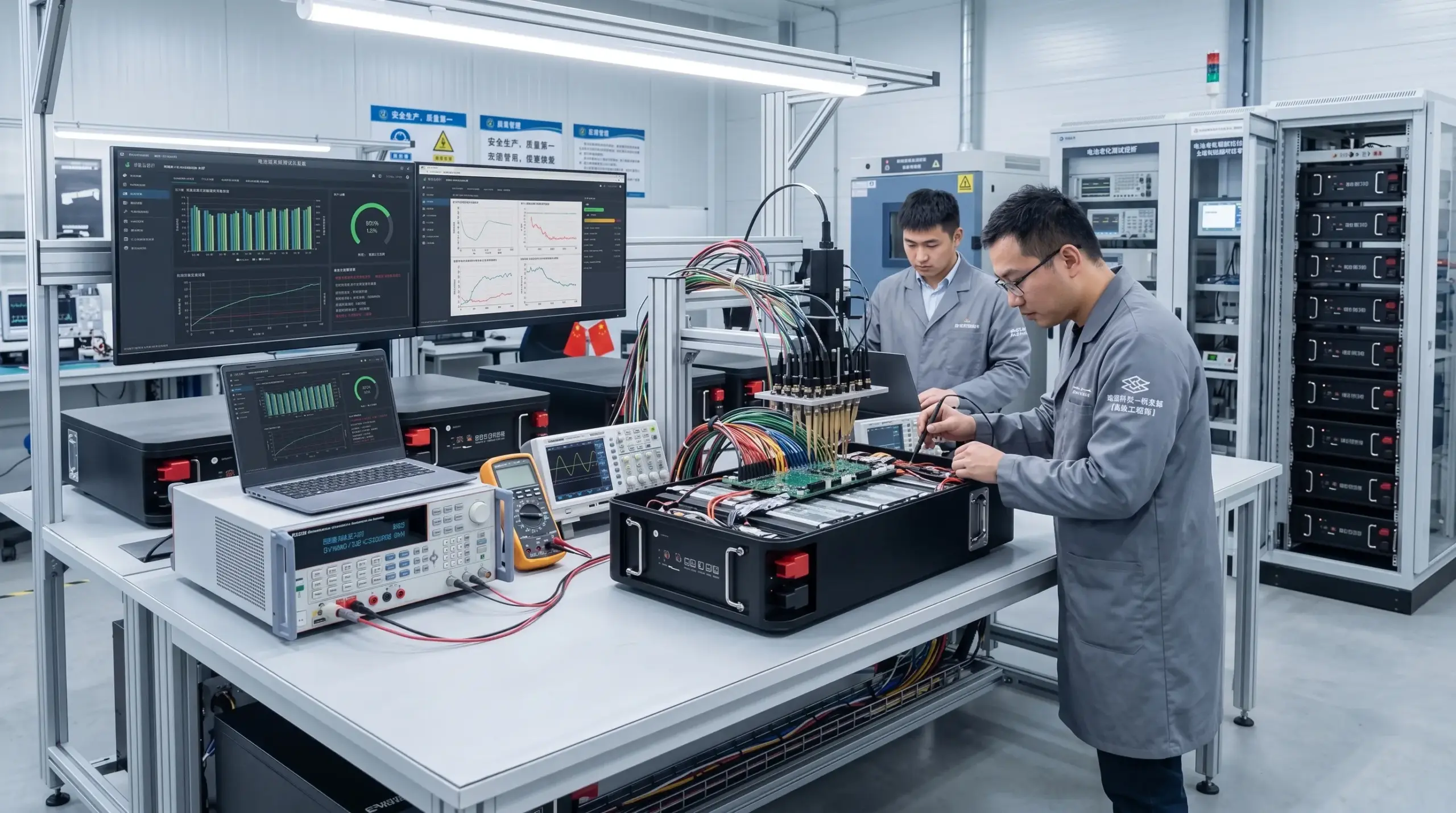 Electrical technician inspecting an industrial power system