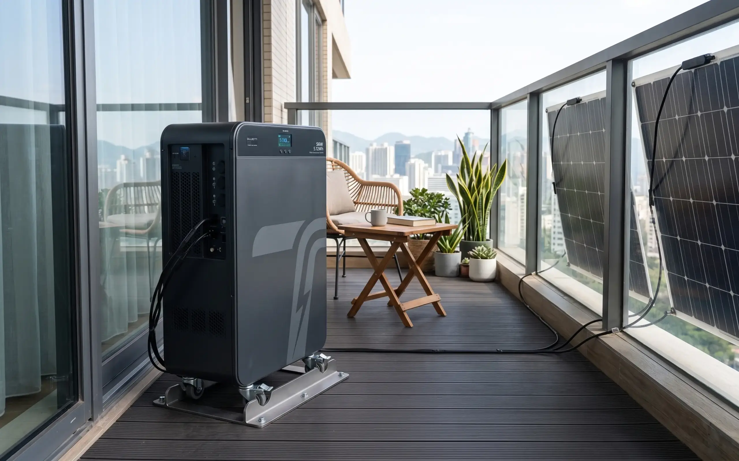 Compact residential outdoor space illustrating ventilation and clearance considerations